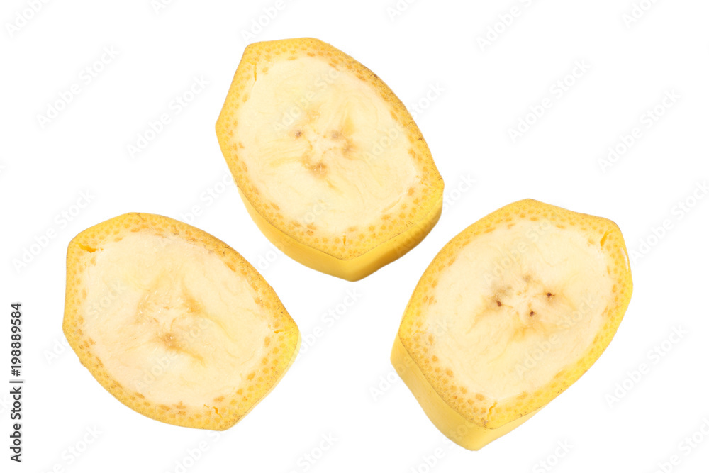 fresh sliced banana isolated on white background. Healthy food