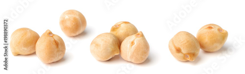 closeup of dried chickpeas isolated on white photo