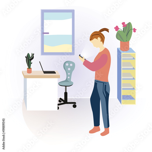 Girl texting on the smart phone in a office (ID: 198891543)
