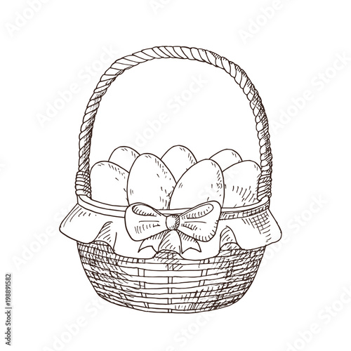 Hand drawn black and white easter basket with eggs. Greate holiday gift card