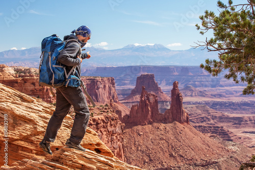 Hiker in Canyonlands National park in Utah, USA