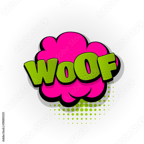 woof dog puppy hand drawn pictures effects. Template comics speech bubble halftone dot background. Pop art style. Comic dialog cloud, text pop-art. Creative idea conversation sketch explosion.