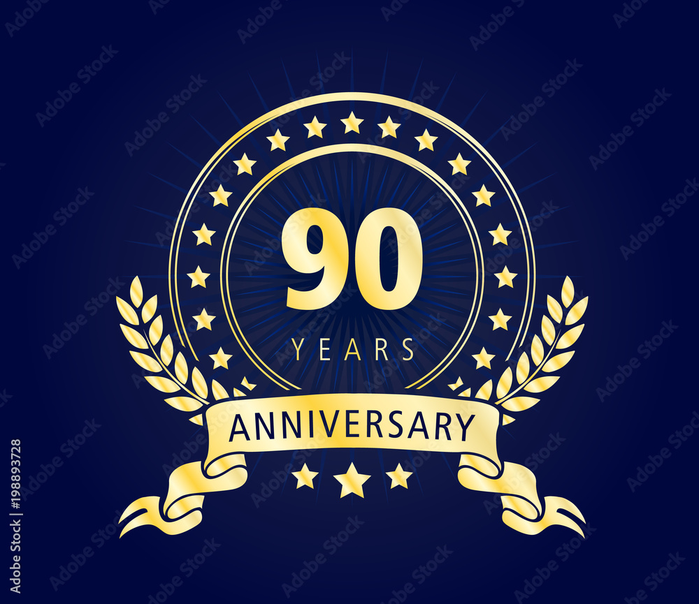 90 Years Anniversary Gold Vector Stock-Vektorgrafik | Adobe Stock