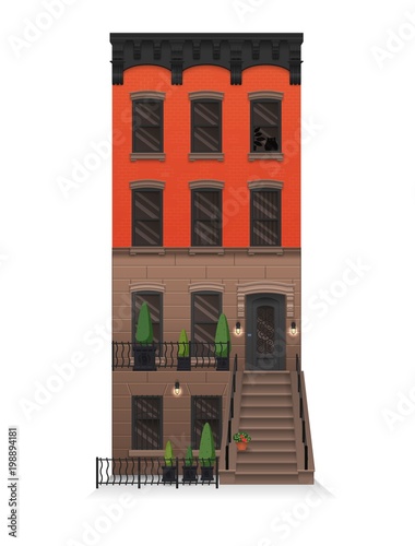 Illustration of a townhouse. Flat art style. Housing, real estate market, architecture design, property investment concept banner.