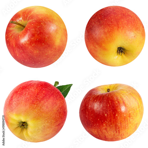 Fresh red apples with leafs isolated on white background with clipping path