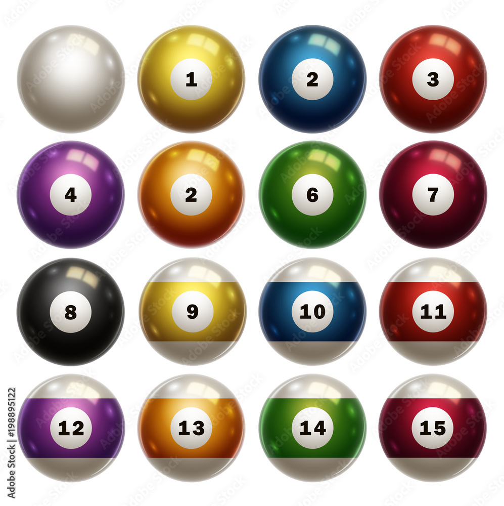 Billiards, full set of billiard balls, isolated on white background. Snooker. illustration Billiards, full set of billiard balls, isolated on white background. Snooker. illustration