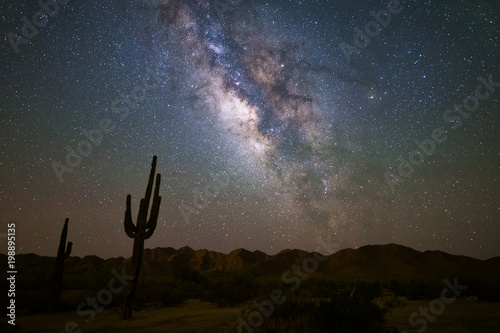 The Milky Way and starry night night in the Arizona desert.