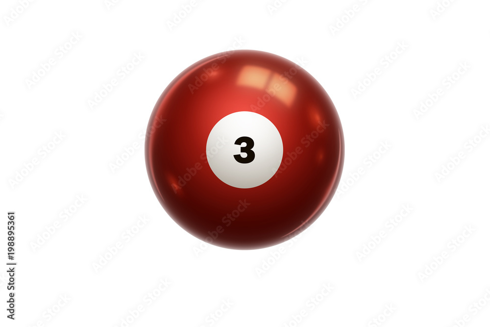 Billiards, Red ball at number 3, Three, isolated on white background. Snooker. Stock Illustration Billiards, Red ball at number 3, Three, isolated on white background. Snooker. Stock Illustration