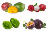 Collection of exotic fruits isolated on a white background