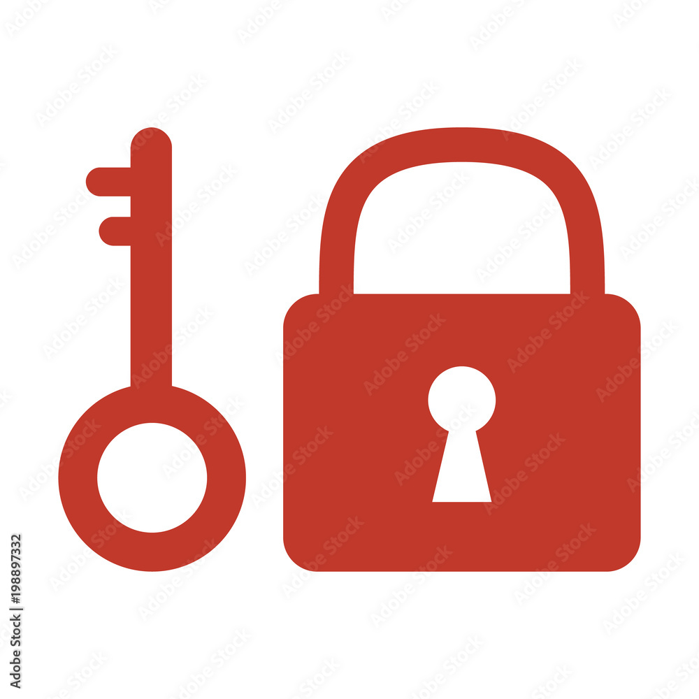 Lock and key icon on white background. Lock and key icon on white background.