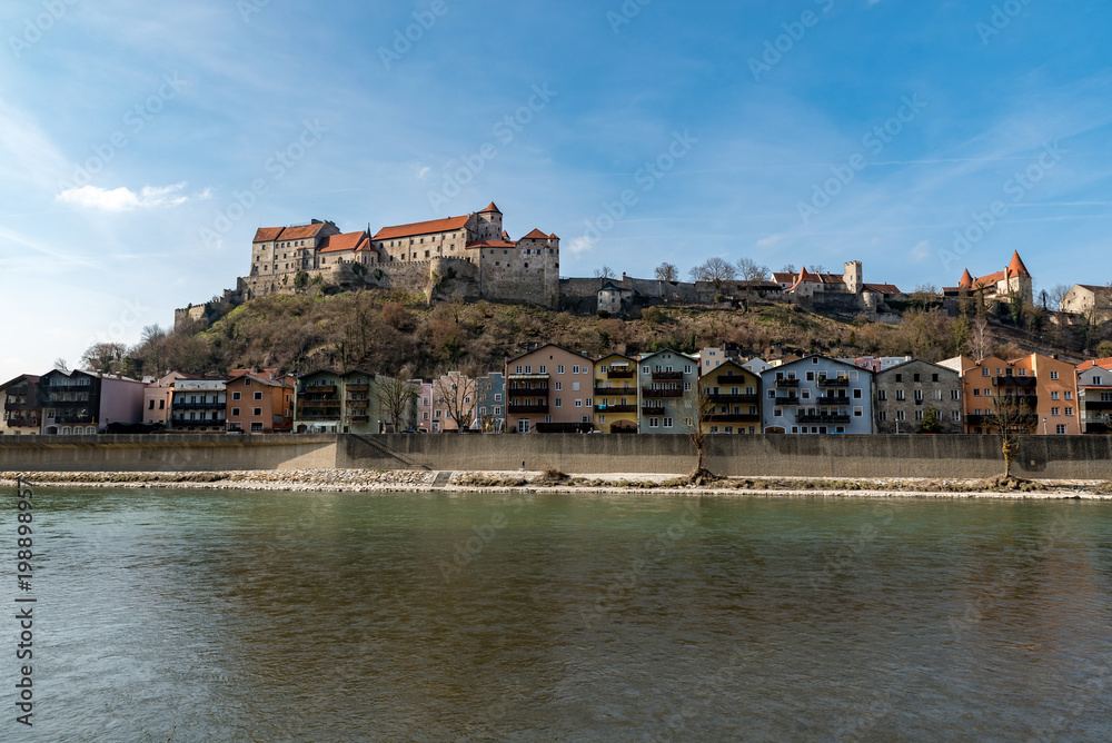 View to the castle in Burghausen on daylight