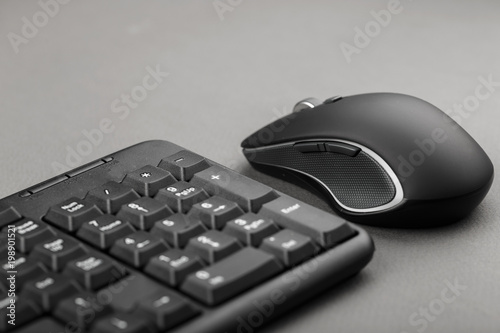 computer mouse near the keyboard