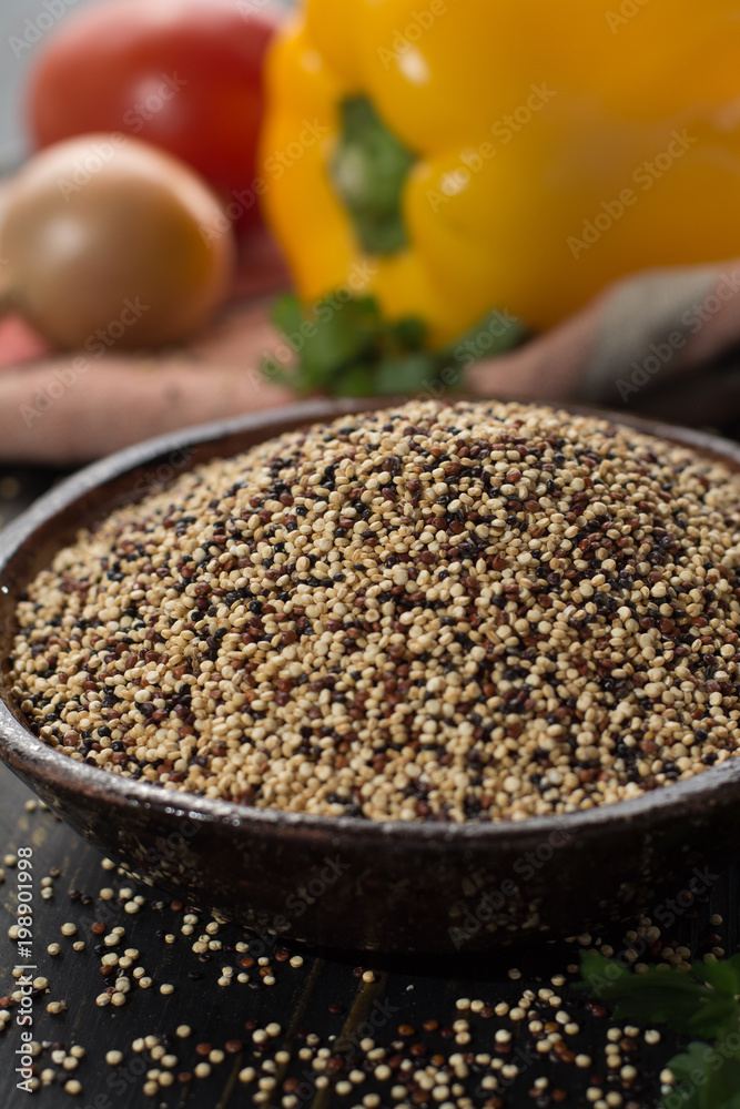 Mix of organic white, yellow and black quinoa, dietary and healthy food Mix of organic white, yellow and black quinoa, dietary and healthy food