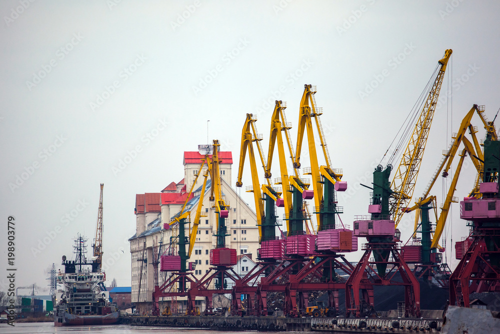 warehouses and cranes in the port