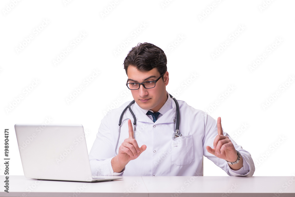 Doctor in telemediine mhealth concept on white Doctor in telemediine mhealth concept on white