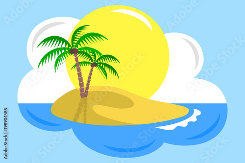 Fototapeta Naklejka Na Ścianę i Meble -  Desert Island Dream Cloud Graphic Design. Tropical Beach Paradise. Vector Illustration.