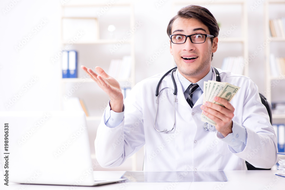 Doctor in corruption concept with being offered bribe Doctor in corruption concept with being offered bribe