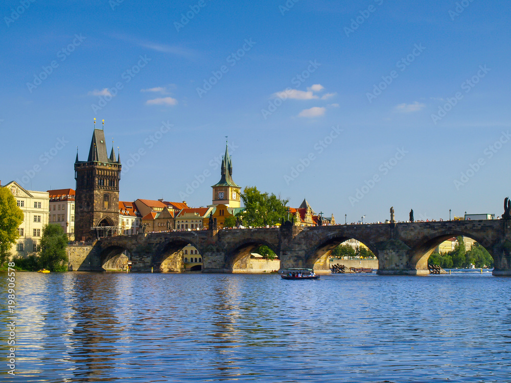 The Charles Bridge over the Vltava River in Prague, Czech Republic