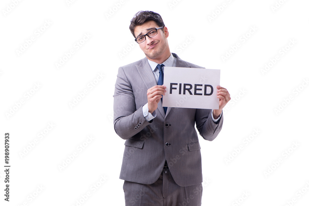Businessman in dismissal concept isolated on white background Businessman in dismissal concept isolated on white background