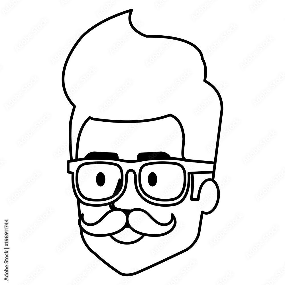 young man hipster style head avatar character vector illustration design