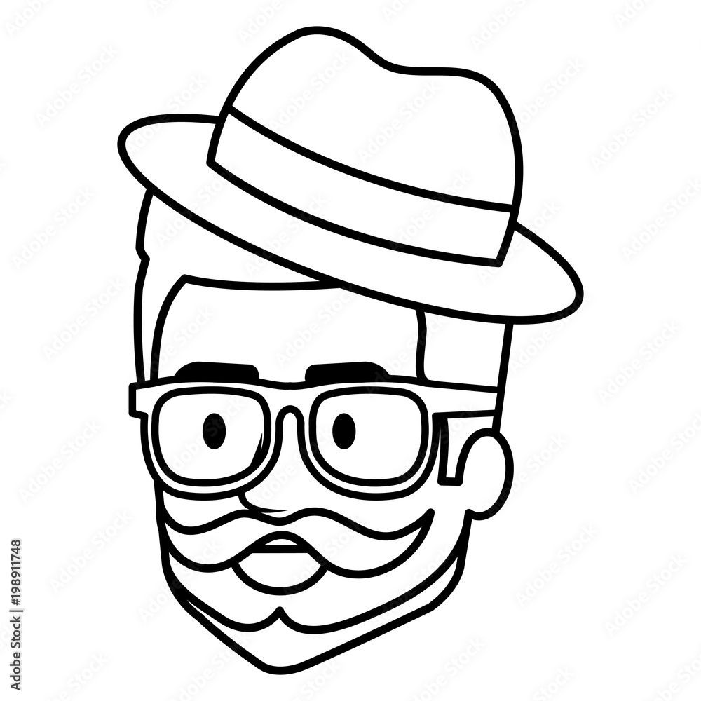 young man head with beard and hat avatar character vector illustration design