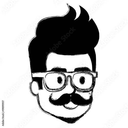 young man hipster style head avatar character vector illustration design