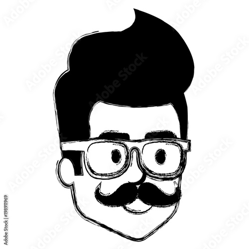 young man hipster style head avatar character vector illustration design