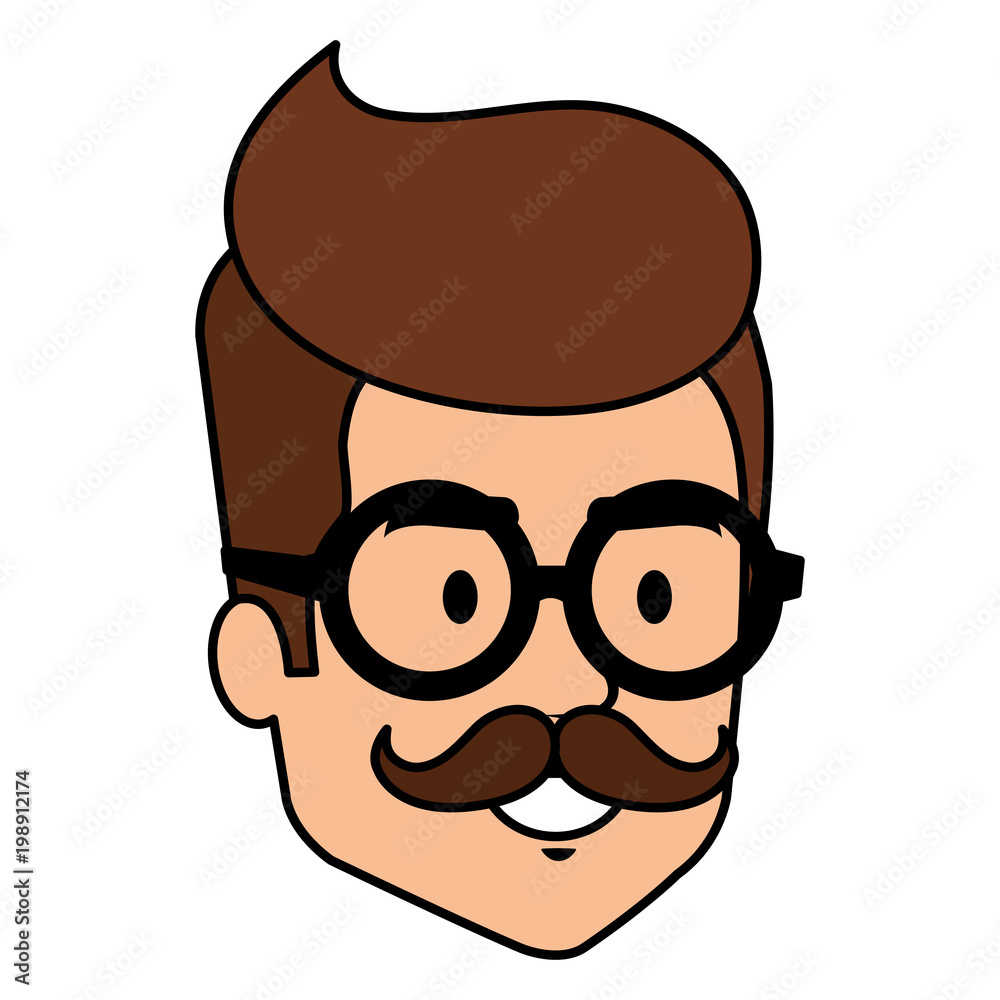 young man hipster style head avatar character vector illustration design