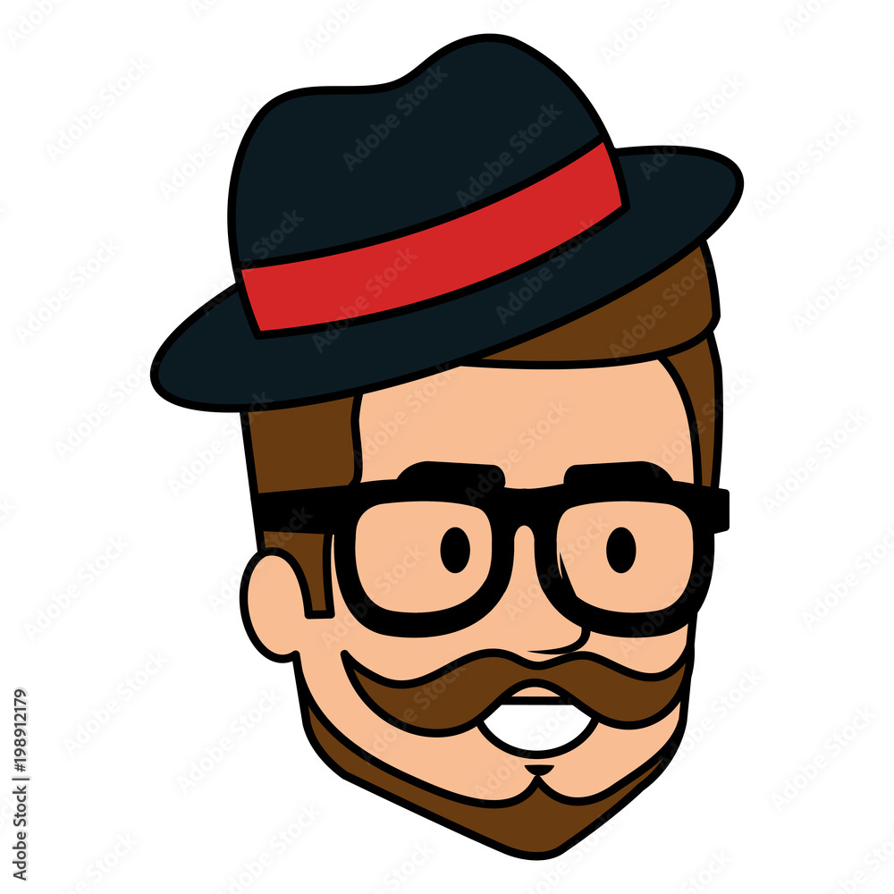 young man head with beard and hat avatar character vector illustration design