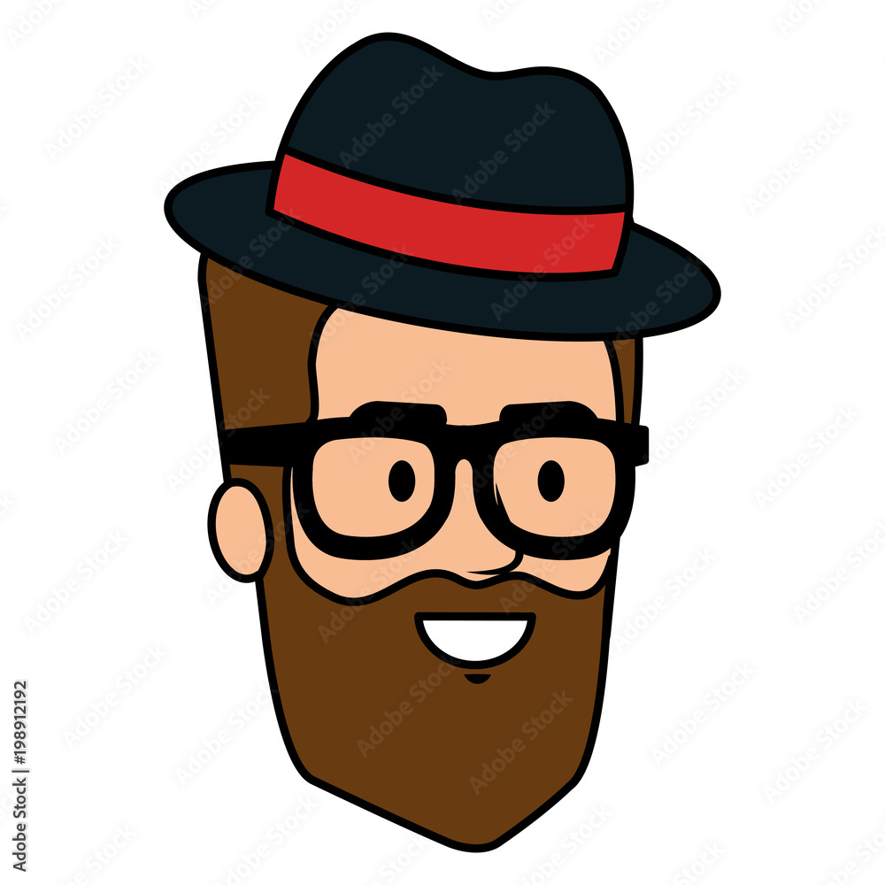 young man head with beard and hat avatar character vector illustration design