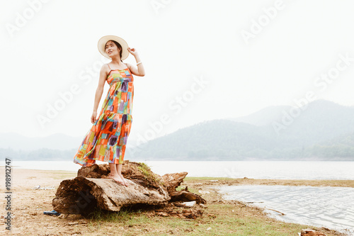 Young girl relaxing at Huay Lan Lake in Chiang Mai.