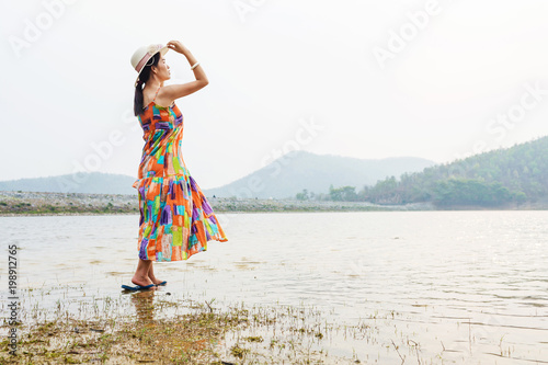 Young girl relaxing at Huay Lan Lake in Chiang Mai.