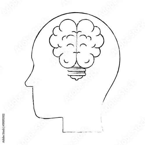 human profile with bulb and brain vector illustration design