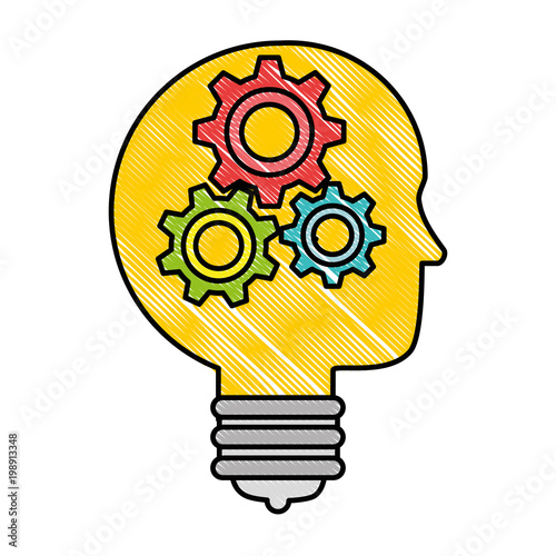 bulb light idea with profile and gears vector illustration design