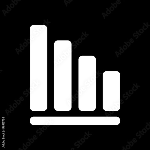 Declining graph line icon. White icon on black background. Inversion