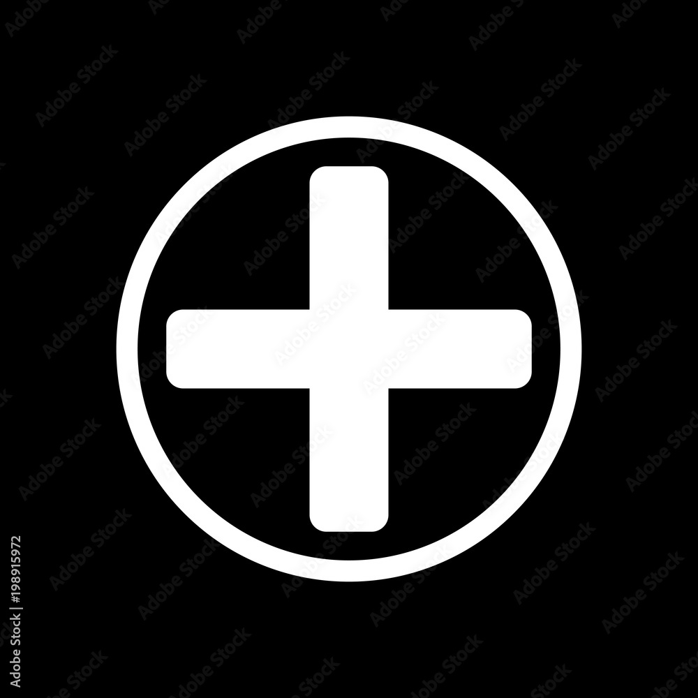 Medical cross icon. White icon on black background. Inversion Medical cross icon. White icon on black background. Inversion