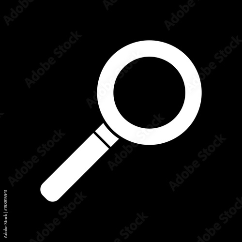 magnifying glass icon. White icon on black background. Inversion
