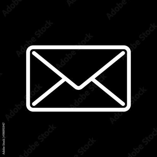 mail close icon. White icon on black background. Inversion