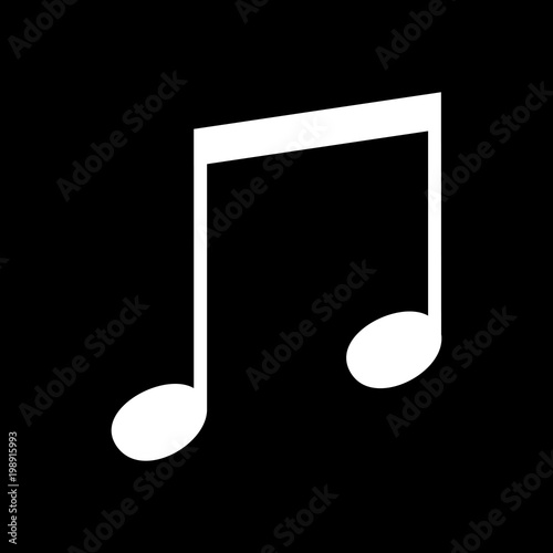 Music note icon. White icon on black background. Inversion