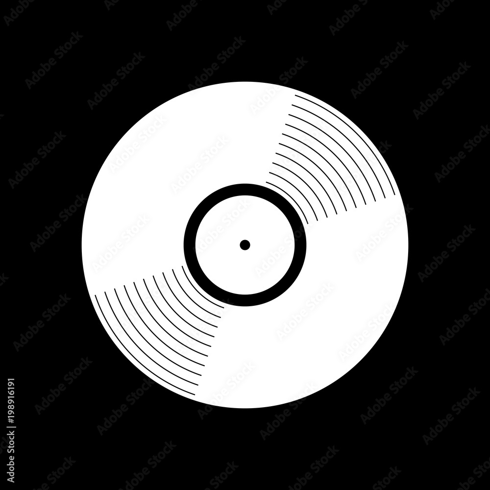 vinyl icon. White icon on black background. Inversion | Adobe Stock