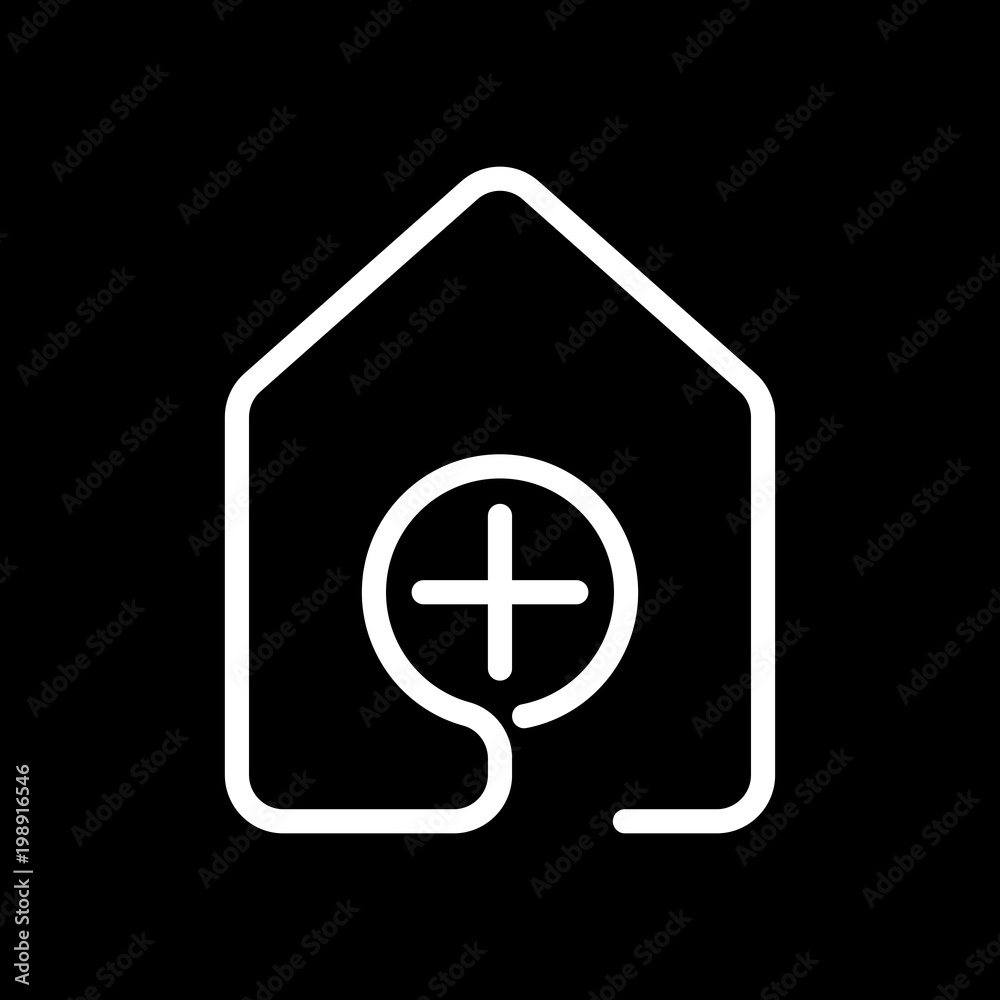 Obraz premium house with medical cross icon. line style. White icon on black background. Inversion