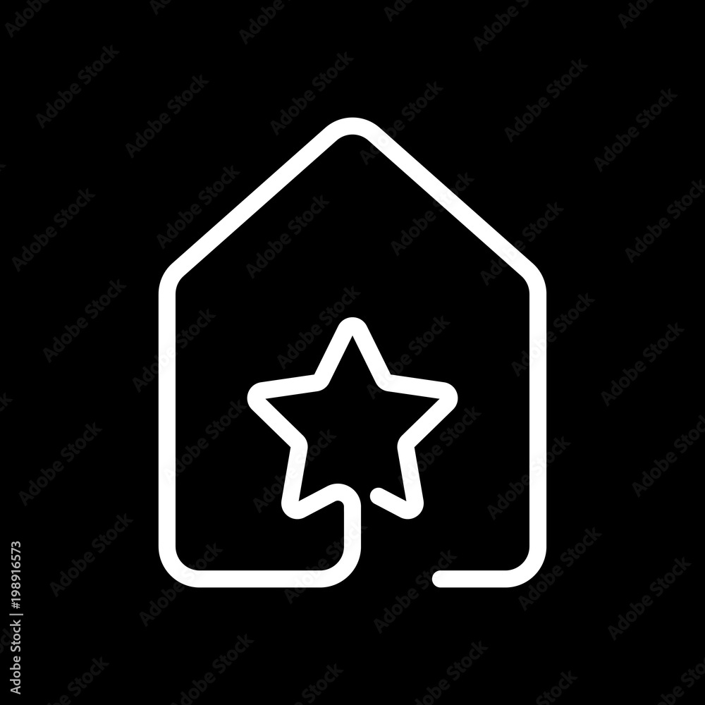 house with star icon. line style. White icon on black background. Inversion house with star icon. line style. White icon on black background. Inversion