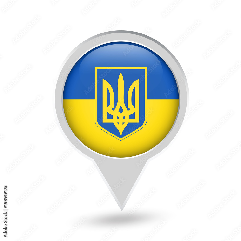 Ukraine Flag and Trident Round Pin Icon