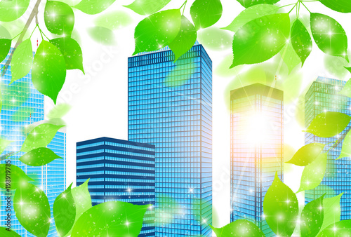 ビル　建物　新緑　背景 