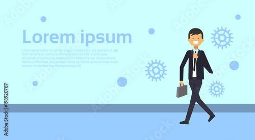 Elegant Business Man In Suit With Briefcase Over Background With Copy Space Vector Illustration