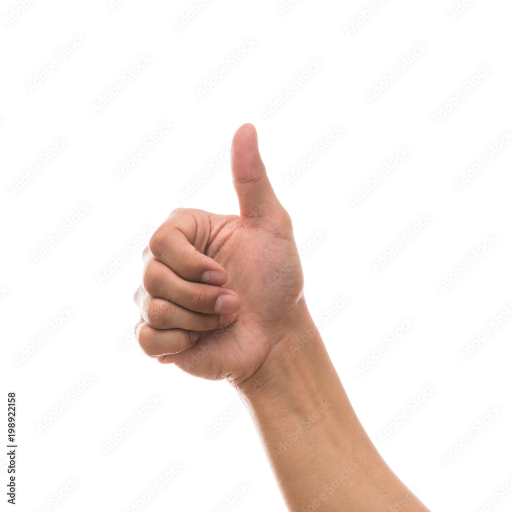 Men hand showing the multi action over white background, include clipping path Men hand showing the multi action over white background, include clipping path