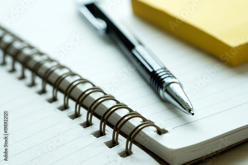 Top view of businessman blank notebook business document black pen