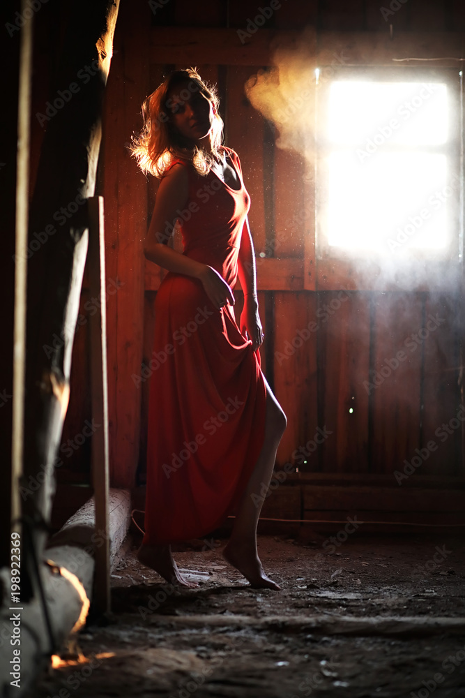 Silhouette of a beautiful girl in a red dress Silhouette of a beautiful girl in a red dress