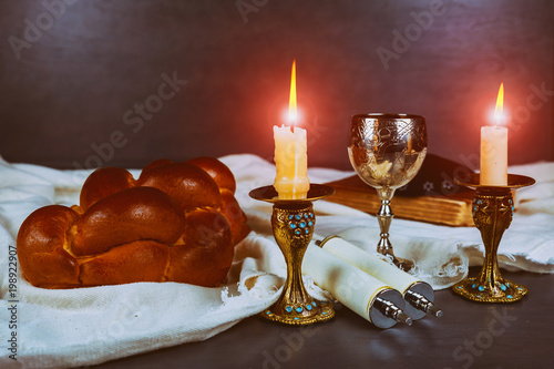 Shabbat Shalom - Traditional Jewish ritual matzah, bread,