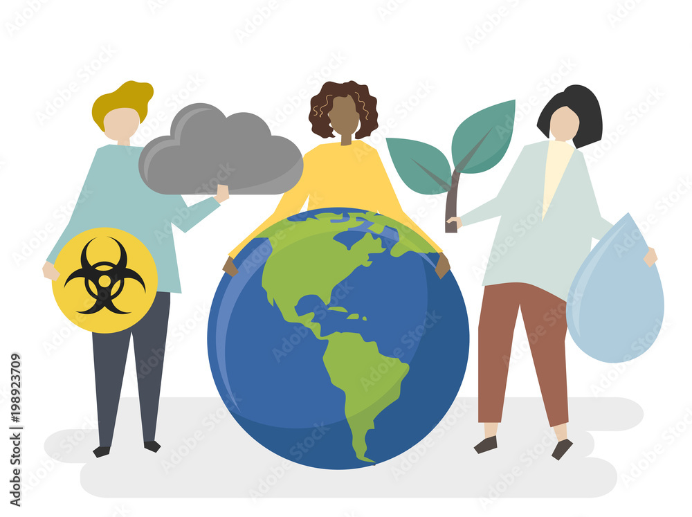 Illustration of people and global conservation concept Illustration of people and global conservation concept